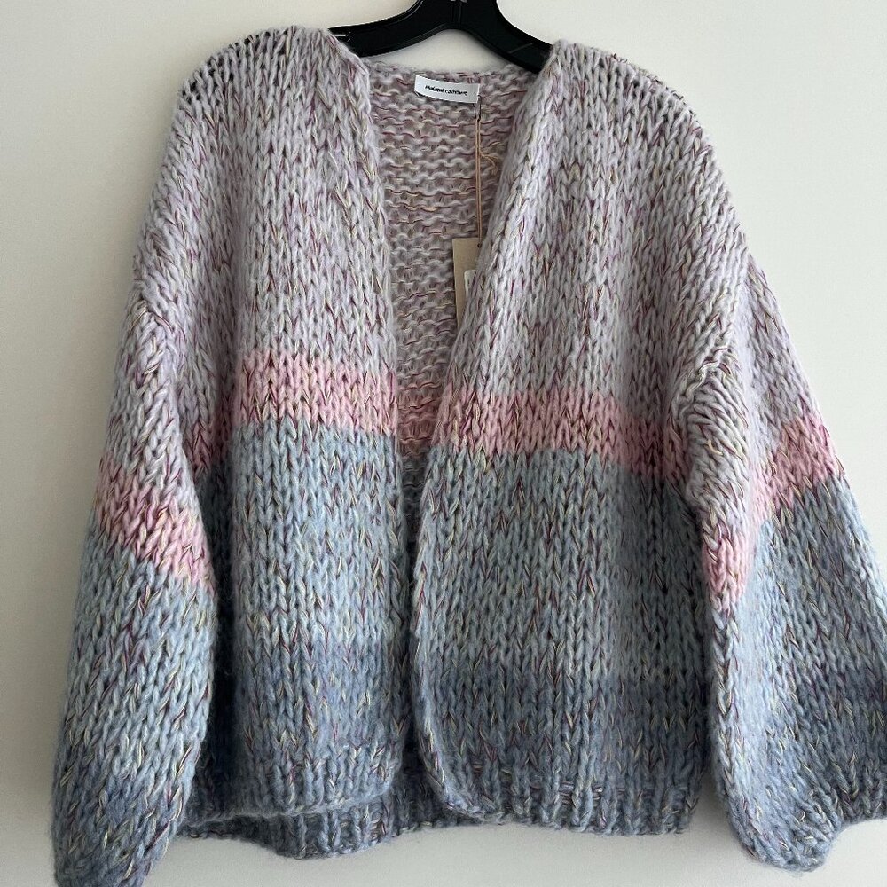 Maiami - Cashmere Striped Bomber Cardigan, Pastel Stripes, M/L